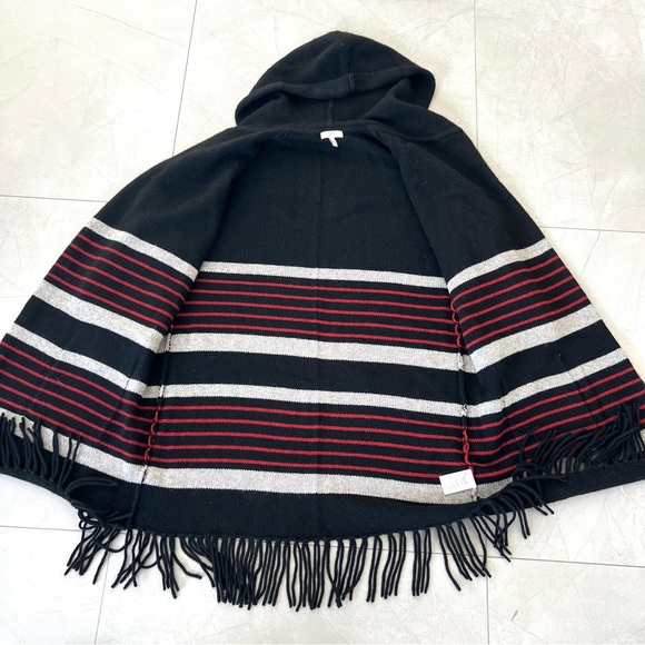 JOIE Gabrina Black Red Hooded Wool Yak Striped Fringe Western Open Cardigan Sz M - Picture 13 of 16